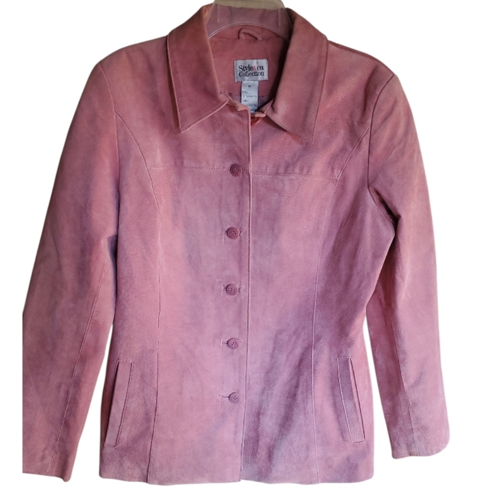 Style & Company Pink Genuine Suede Leather Jacket/Blazer From Macys Size Med